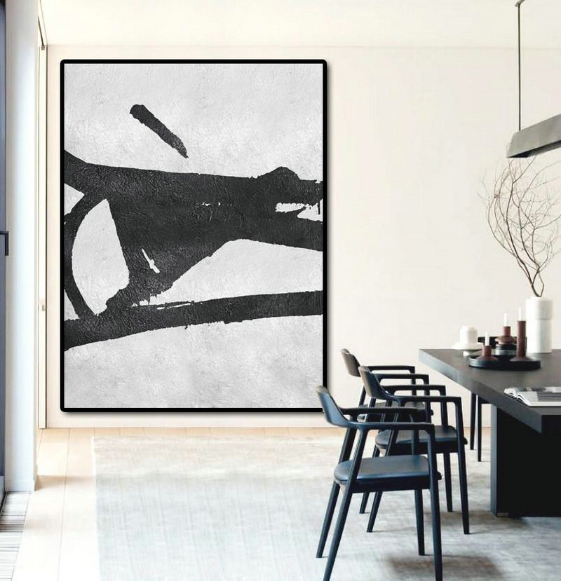Original Art Acrylic Painting,Black And White Minimal Painting On Canvas,Modern Abstract Wall Art #V4H3